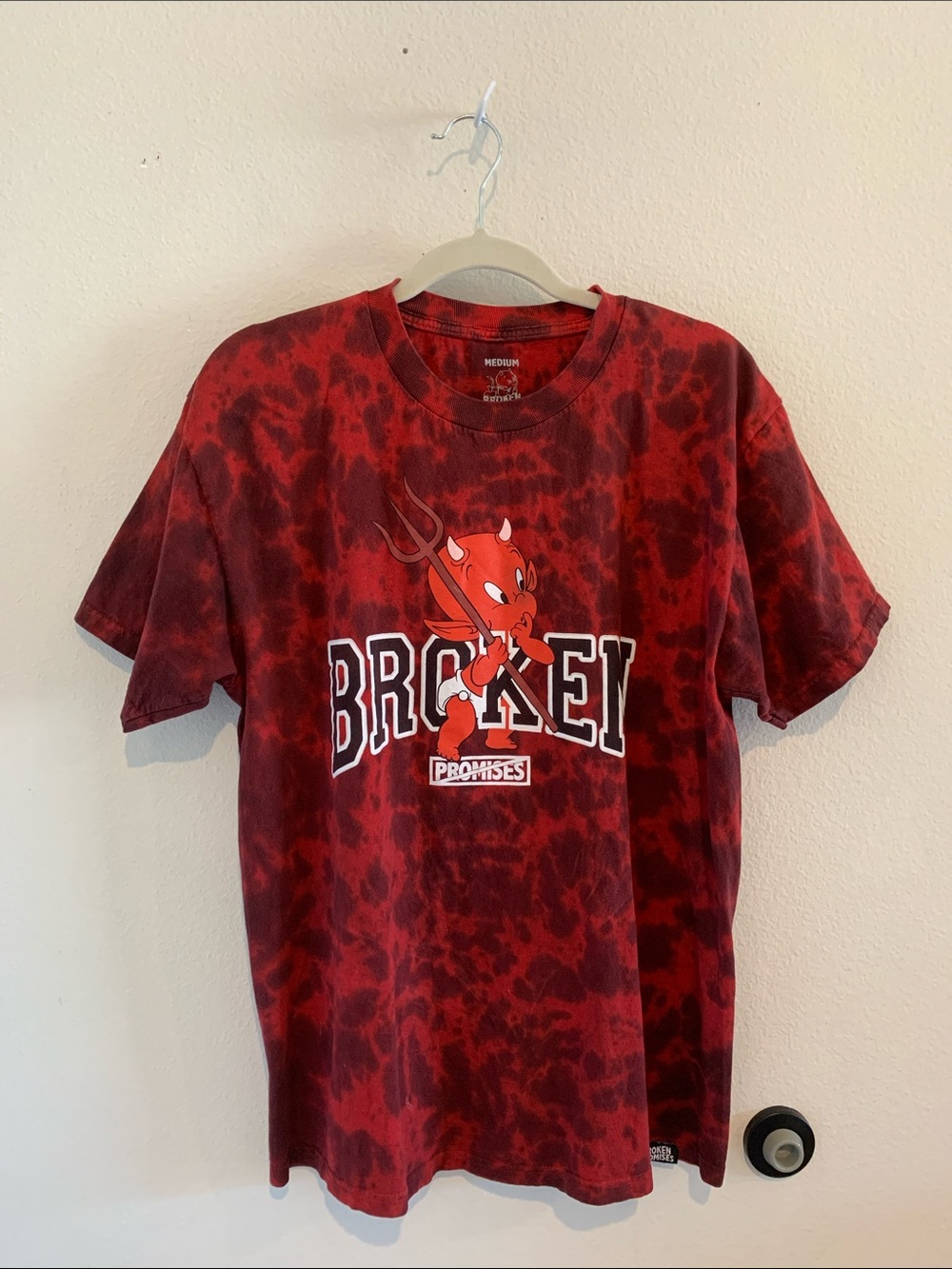 Broken Promises Red Tie-Dye Short Sleeve Tee Shirt.   100% Cotton